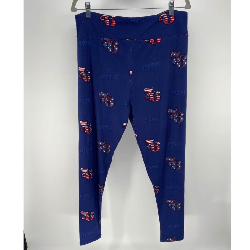 LuLaRoe Leggings Womens TC2 Blue EUC Patriotic 76 Americana Tall & Curvy 2